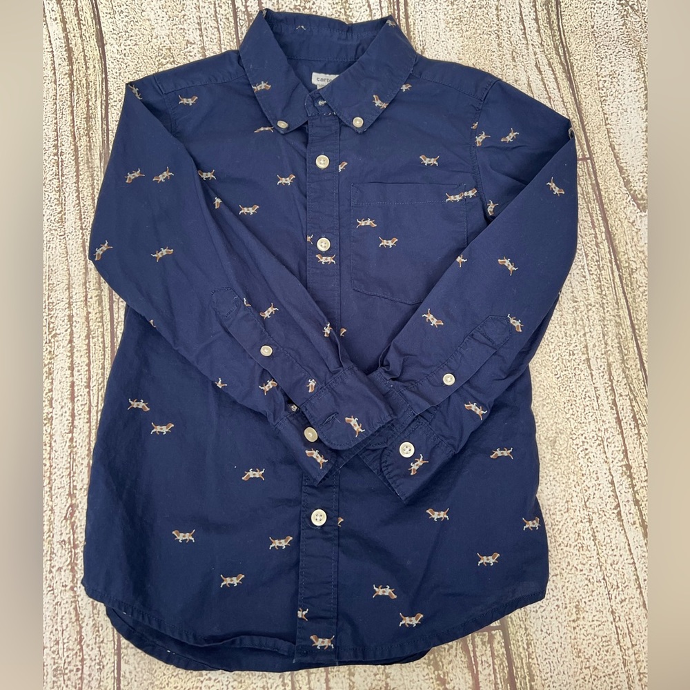 Carters size 6 navy button up shirt with dogs